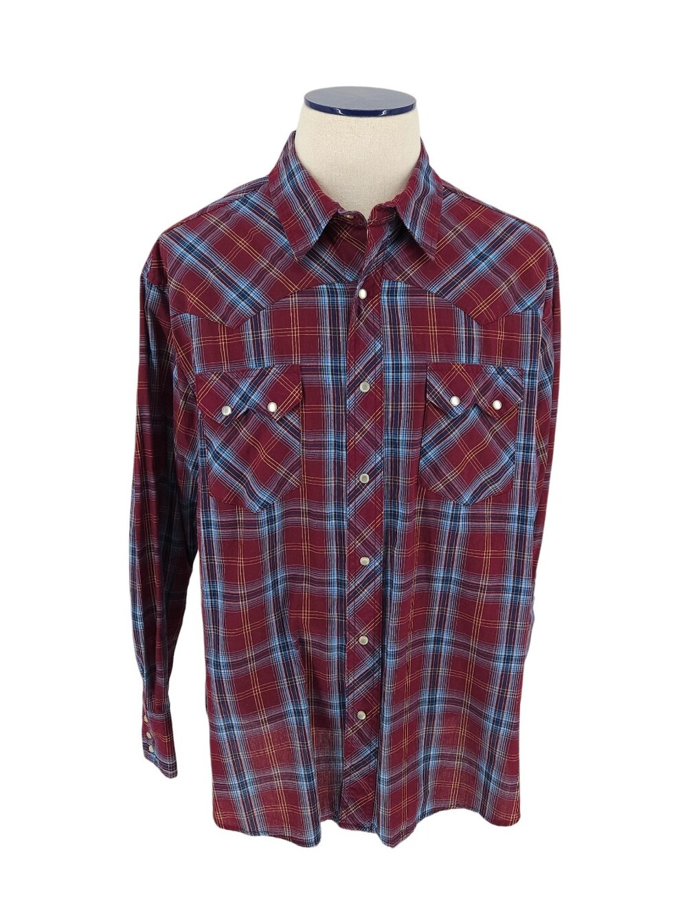 Wrangler Western Shirt Red Plaid Long Sleeve Pearl Snap Button Collared Mens 2XL